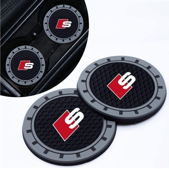 Audi S Line logo cup Coasters in black and gray Set of 2 NWT - Picture 1 of 8